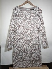 Eliza J Lace Cocktail Dress Tan and Cream Floral Metallic Wedding Women's Sz 10