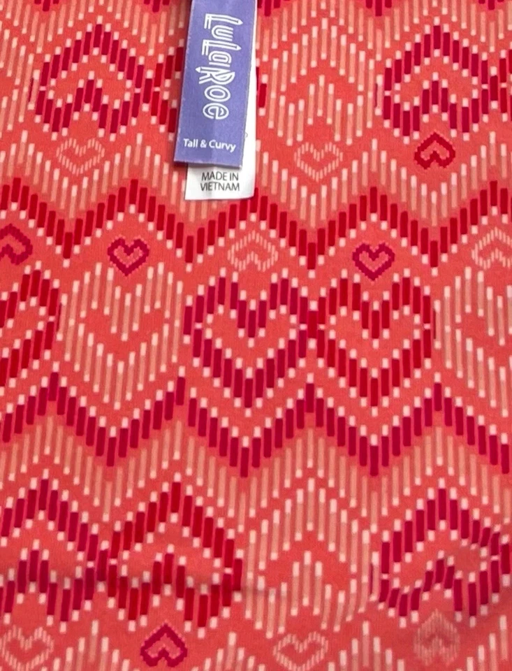 NEW LuLaRoe TC Leggings PINK PEACH WHITE Chevron KNIT Sweater COZY Heart Craft - Image 3 of 4