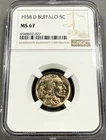 1938-D Buffalo Nickel 5c - NGC MS67 - Choice PQ Luster
