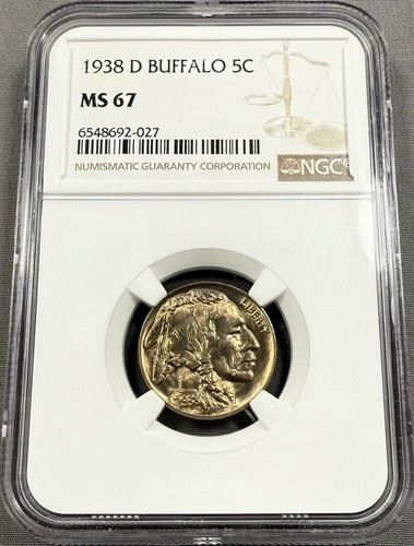 1938-D Buffalo Nickel 5c - NGC MS67 - Choice PQ Luster