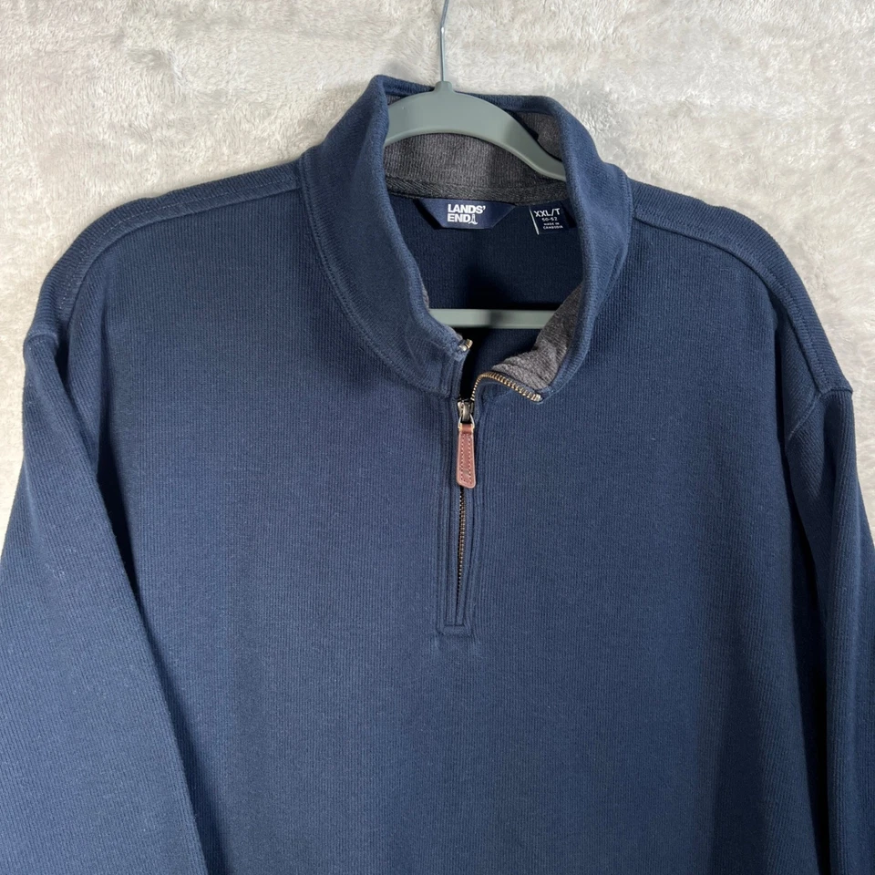Lands End Mens XXL Tall Blue Quarter Zip Long Sleeve Pullover Sweatshirt *flaw - Image 2 of 4