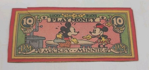 Lucky Bucks Play Money 1930's Disney Mickey Mouse Minnie Mouse 
