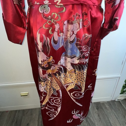 Vintage mongolischer Seidenmantel rot bestickt Blumen Drache asiatisch elegant - Bild 10 von 23