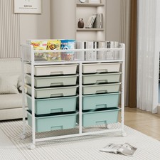 White Large Capacity 2-Row 10-Drawer Rolling Storage Cart Organizer with Wheels