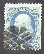 Sc 134 1c Franklin Ultramarine "H" Grill Geometric Cancel Perf Faults  (5S07)