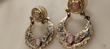 1/2 moon stud earrings ab stones faux opals goldtone vintage unsigned-sd3