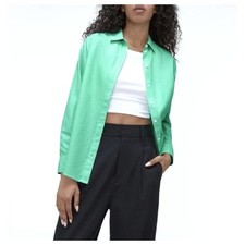 Everlane 100% Cotton Green Stripe Button-Down Collared Shirt Size 4