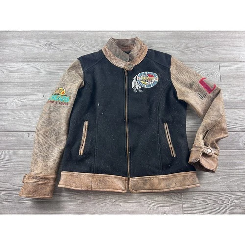 Roper Indian National Finals Powwow Las Vegas Leather Wool Jacket Mens Medium - product listing photo