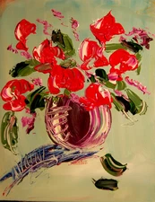 ROSES ABSTRACT ARTWORK DECO canvas painting  Original Oil Painting  4y65