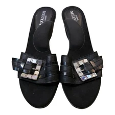 **RARE** SESTO MEUCCI ITALY WOMENS BLACK SUEDE WEDGE SLIDES SHOES SZ 7.5 NARROW