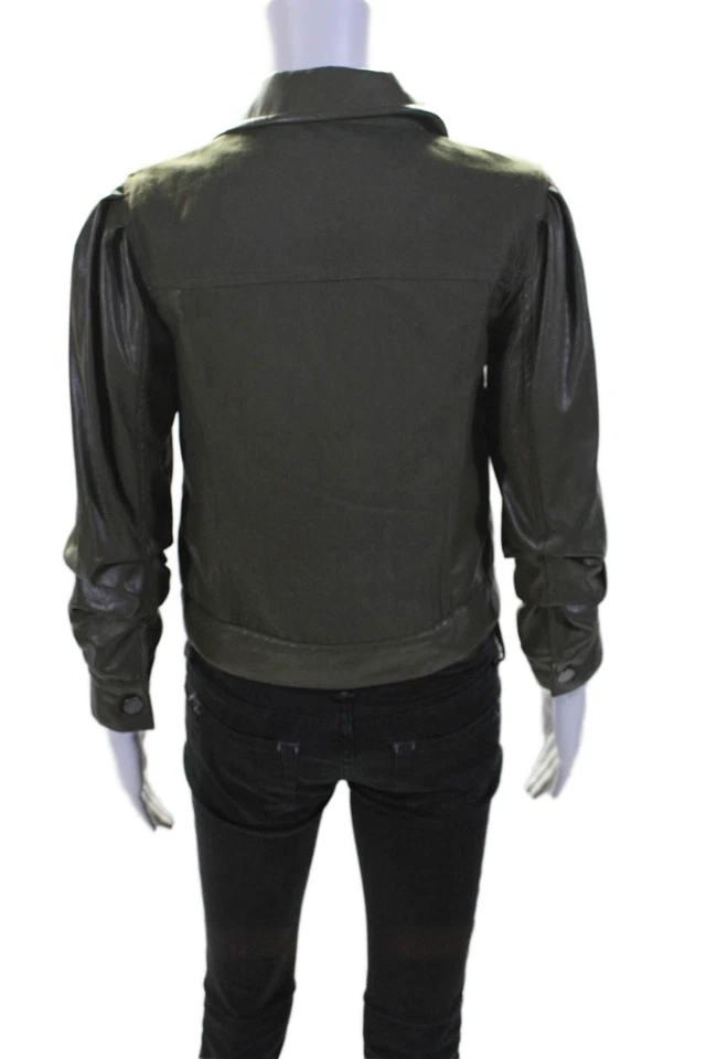 Alice + Olivia Womens Collared Long Sleeves Button Up Jacket Olive Green Size XS - Image 3 of 4