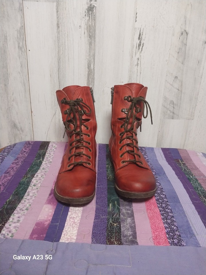 JAFA Women’s Lace Up Leather Boots Made in Israel Ruby Steampunk Moto ...