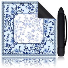 Elegant Blue  White Mahjong Mat with Anti-Slip Base and Carrying Bag - 31.5"