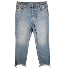 American Eagle Mom Jeans Womens 18 Medium Wash Strigid High Rise Frayed Hem