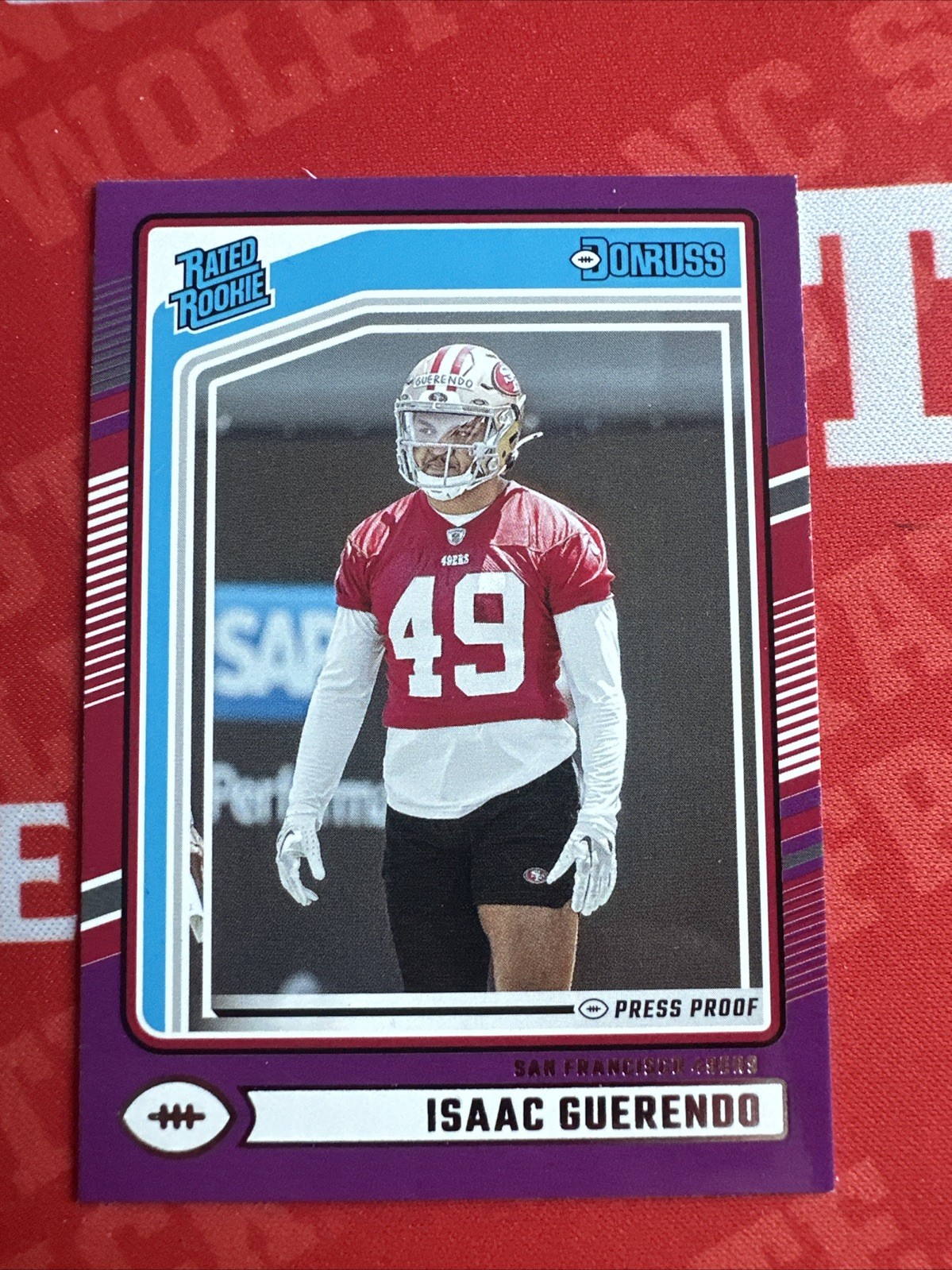 2024 Panini Donruss - Rated Rookie Isaac Guerendo #336 Purple Press Proof (RC)