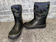 Bogs Waterproof Rain Boots Youth 4 Grasp Axel Multicolor Rubber Pull On Mid Calf