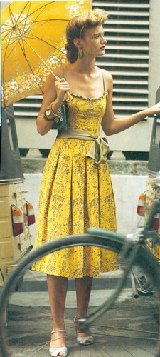 Yoana Baraschi Damen Kleid Gr. 12 gelb olivgrün Blumen Pailletten Retro 50er