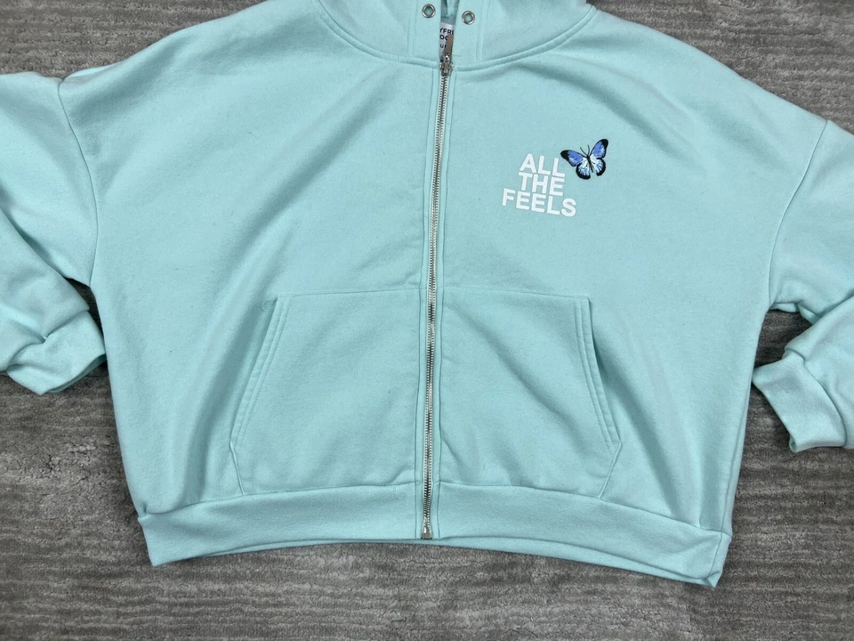 Sudadera con capucha Rue 21 para mujer azul medio cremallera completa sin cordón novio Foto 3 de 4