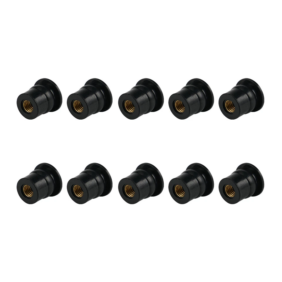10PCS x M6 Well Nut Rubber Captive Brass Nut 1/2 Inch Black Windscreen Universal - Image 3 of 3