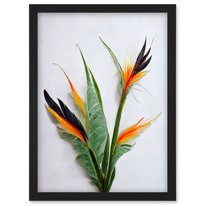 Paradiesvogel Stiel Blätter Blumen Pflanze gerahmt Wandbild Bild Druck A4