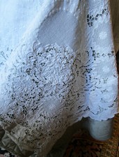 Festive ART NOUVEAU ART NOVEU HANDMADE EMBROIDERED TABLECLOTH ON FINE LINEN