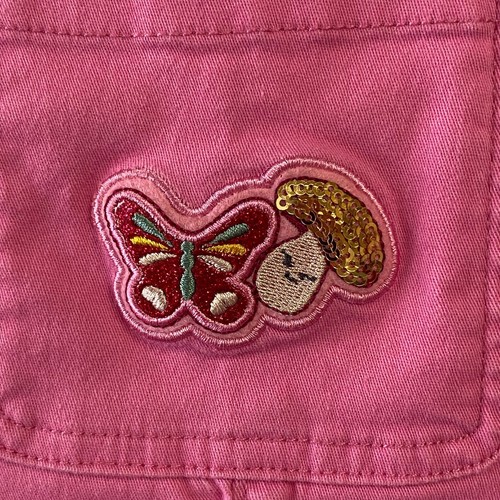 365 Kids From Garanimals Girl's Pink Denim Overall Dress Size 7 Snap Fastners - Picture 3 of 7