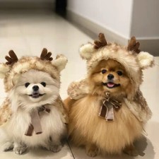 Pet Christmas Costume Elk Shape Cape Cloak Warm Hat Accessory Cute Puppy Clothes