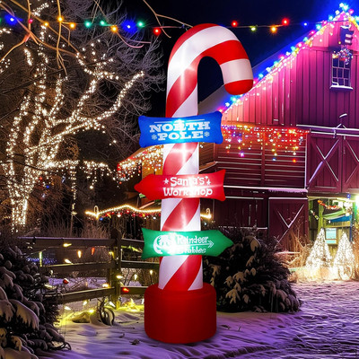 8 FT Outdoor Candy Cane Stacking Sign Inflatables with LED Lights Blow up Yard, 