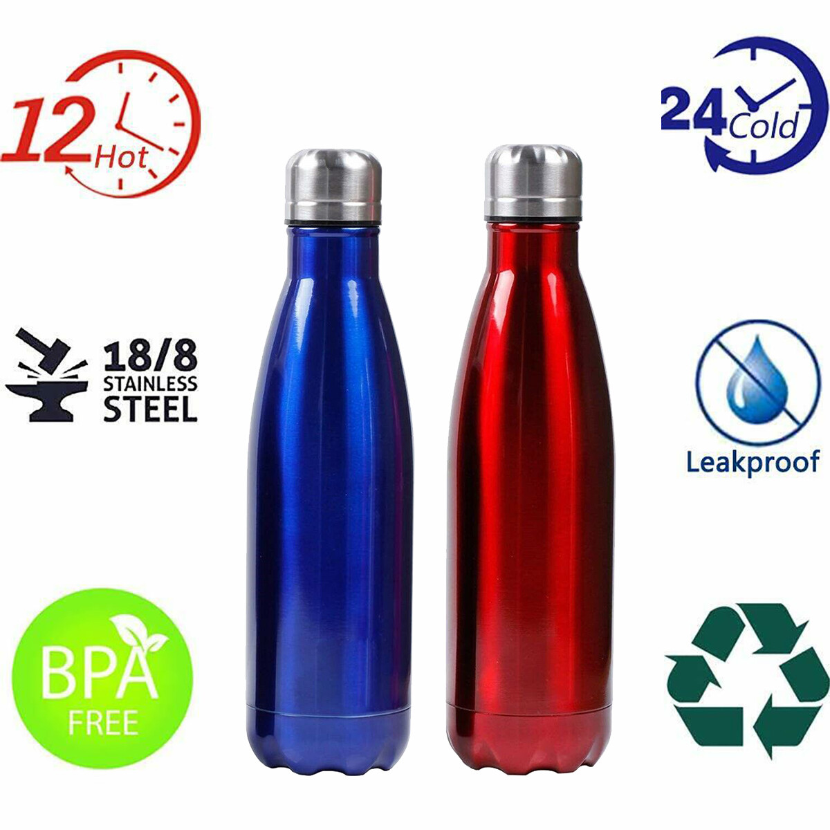 Portátil Botella de Agua Acero Inoxidable Térmico Caliente Frío 500 ML