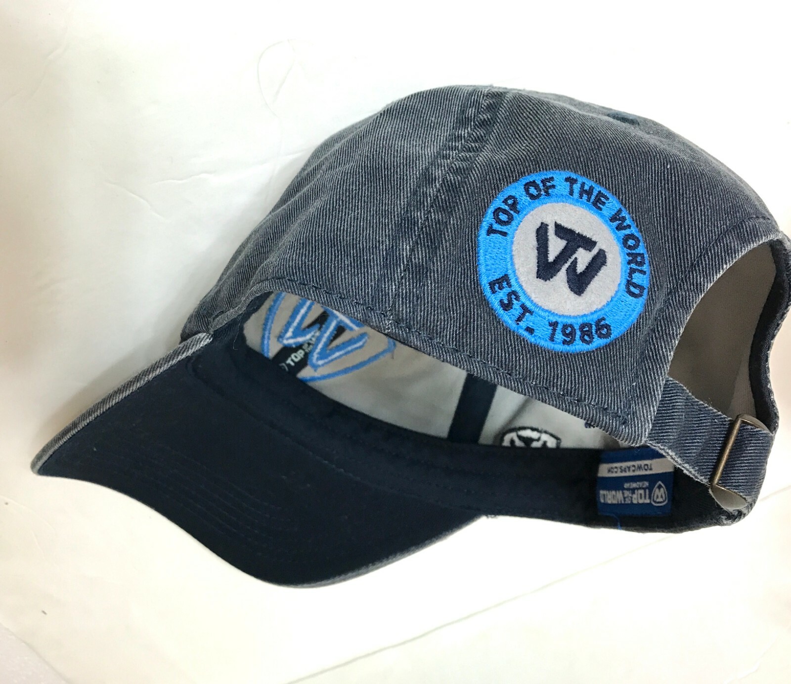 rare TOP OF THE WORLD HAT tw brand company logo fade dark gray dad cap men/women image 2