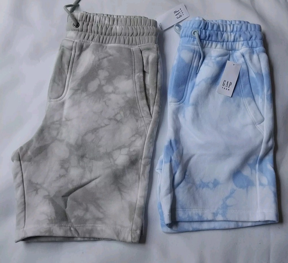 Gap 2-Pack Boy's Size M (10) Blue Gray Drawstring Fleece Jogger Shorts ~ New