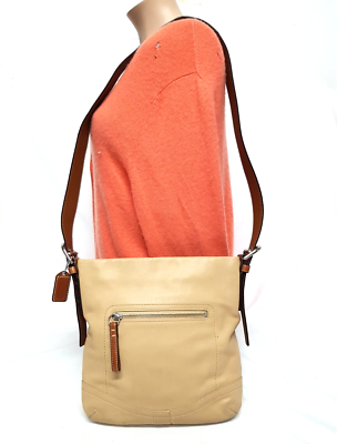 COACH BLEECKER CREAM BROWN LEATHER Y2K FILE CROSSBODY SHOULDER BAG