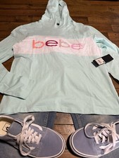 Sea Glass Hoodie BEBE SPORT long Sleeve NWT Blouse L Gym, Exercise Or Walking
