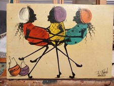 UNUSUAL OIL PAINTING ABSTRACT COMPOSITION D ROBERTS JAMAICA