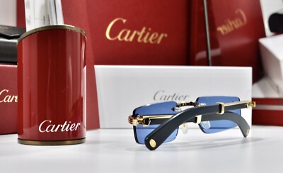 Cartier Decor C Wood Rimless dark blue Frame Sunglasses