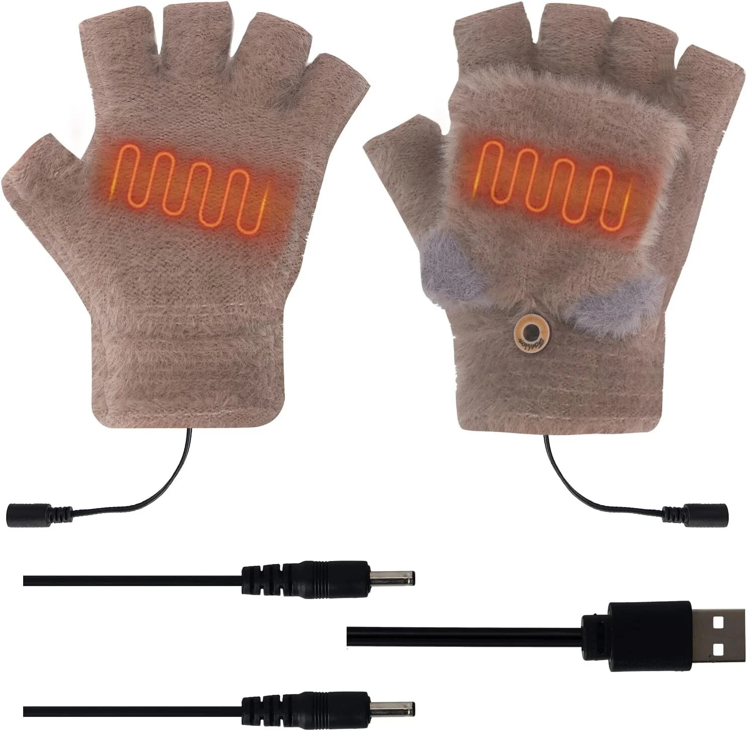 USB Heated Gloves Winter Warm Knitted Half Finger Mittens Adjustable Temperature