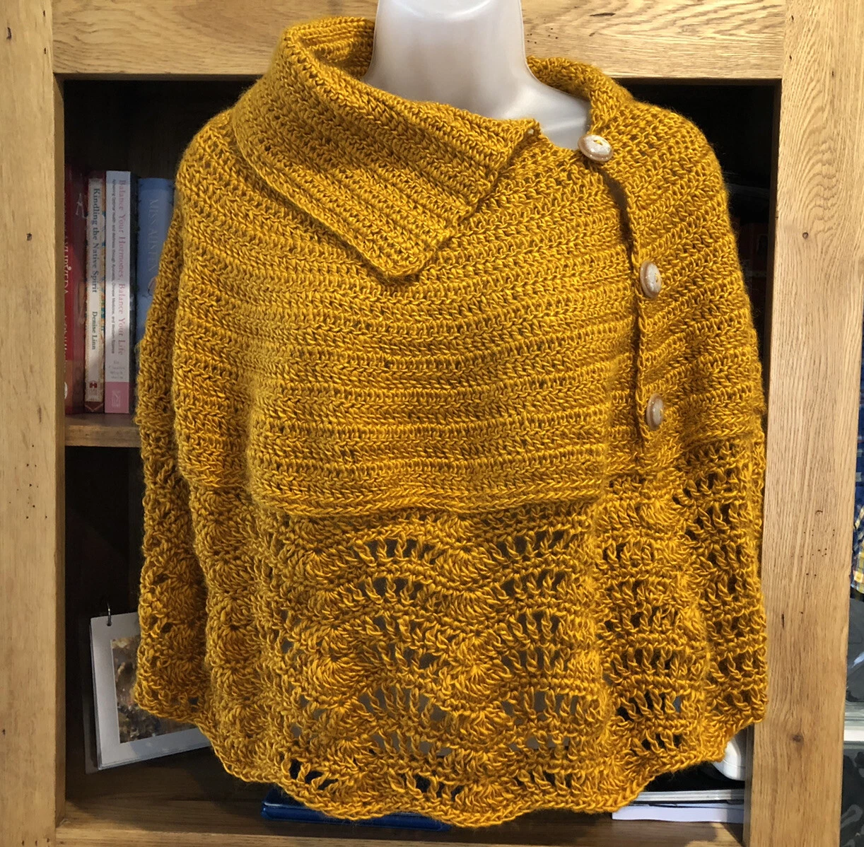 New Handmade Crochet ladies caplet poncho cape Sz 14-16 Boho Spirit Yarn Amber