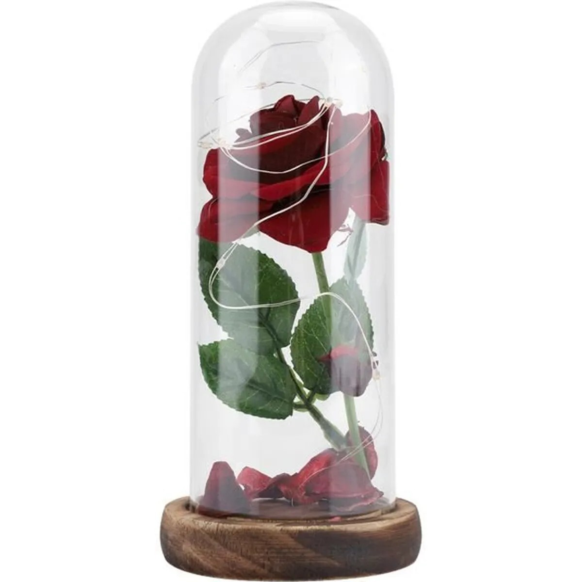Rose éternelle illuminée sous cloche pour exprimer un amour éternel et sincère