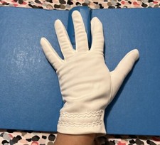 Vintage Ivory Double Woven Nylon Wavy Stitch Design Short Gloves