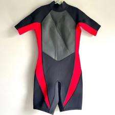 Lands End kids wetsuit medium 10 12 short sleeve neoprene back zipper black red