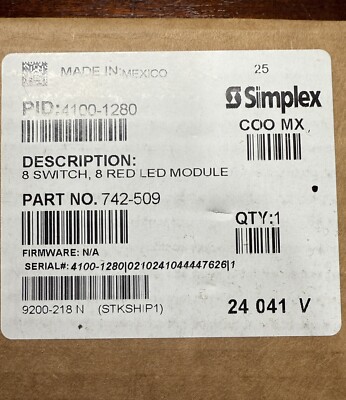 NEW SIMPLEX 4100-1280 8 LED/Switch Display Red Control Module 742-509 Manu. 2024