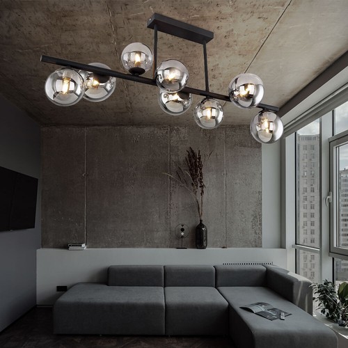 Lampada da soffitto plafoniera lampada sala da pranzo vetro sfere nera 9x G9 LED L 86 cm - Foto 11 di 12