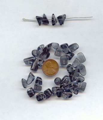 24 VINTAGE GLASS SMOKY CRYSTAL INK HANDMADE 6x11mm. SLIVER NUGGET BEADS 4160
