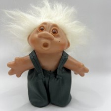Vintage 1986 Thomas Dam Troll Doll Scandinavian White Hair Amber Eyes Overalls