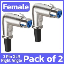 2 Pack XLR Female Connector 3Pin 90 Degree Mic Right Angle Microphone Cable Plug