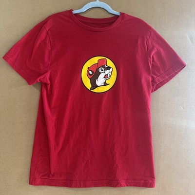 Bucees Shirt Mens Medium Red Crew Short Sleeve Casual Logo Chipmunk Truck Stop