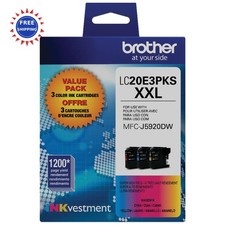 Brother LC20E High Yield Color Ink Cartridge 3 Pack Genuine Replacement Three