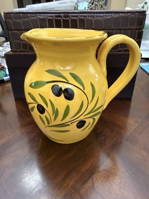 Spanish handmade Ceramic Sangria Pitcher, Yellow, Olives on Branch
