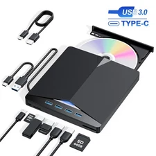 External CD DVD Drive for Laptop, USB 3.0 & Type-C Portable Player Burner Writer