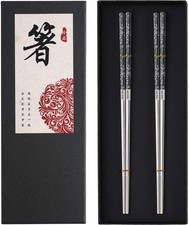 Stainless Steel Chopsticks Titanium Plated Metal Chopsticks Reusable Dishwash...